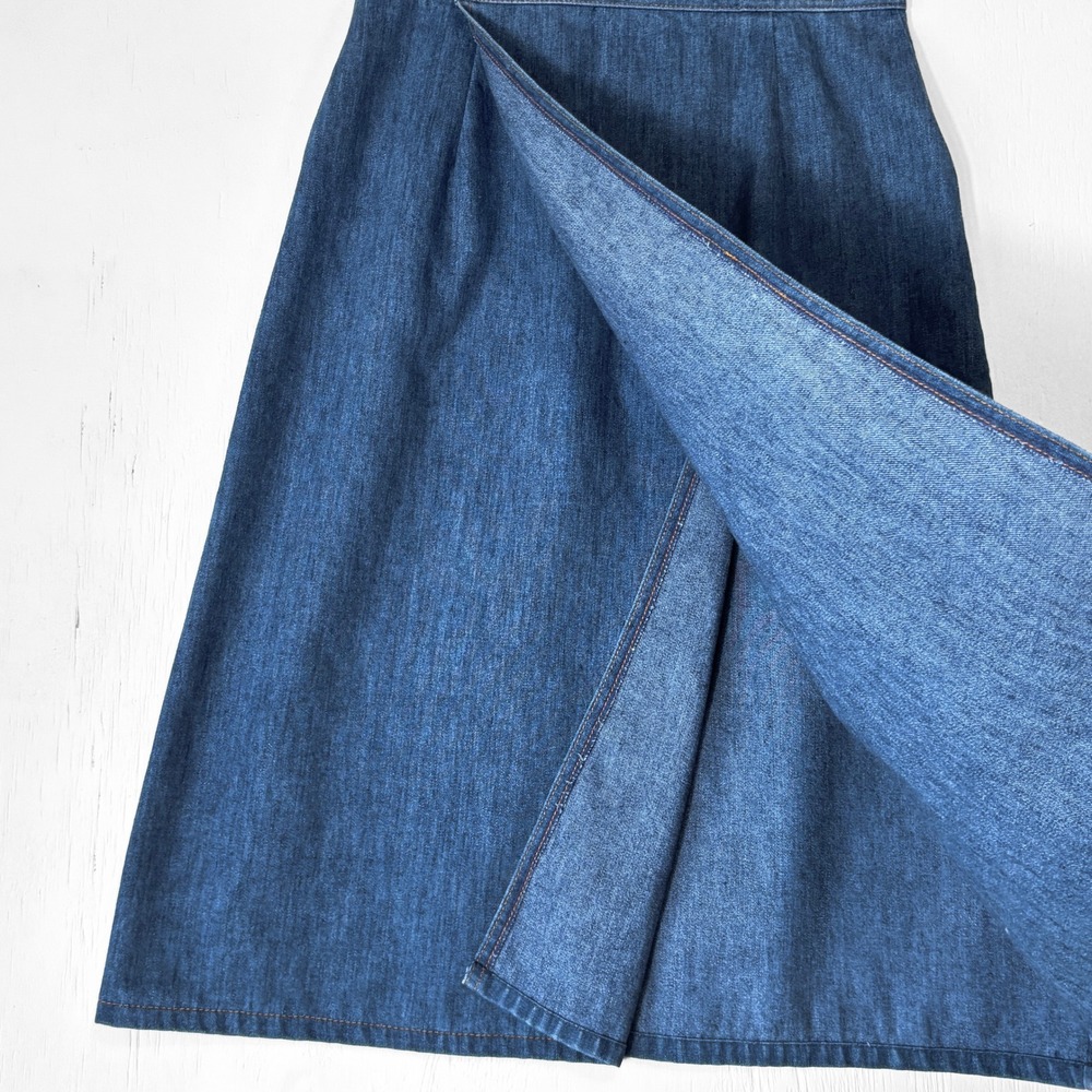 VTG 70s Levis Denim Wrap Skirt Sz M Wash A-Line Midi Tie Waist Western Retro - Picture 3 of 7